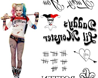 Harley Quinn Costume Temporary Tattoos - Harley Quinn Halloween Costume - Suicide Squad Tattoos - Harley Quinn Cosplay