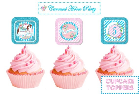 Carousel HORSE CUPCAKE TOPPERS - Personalized Printable Download Il_570xn