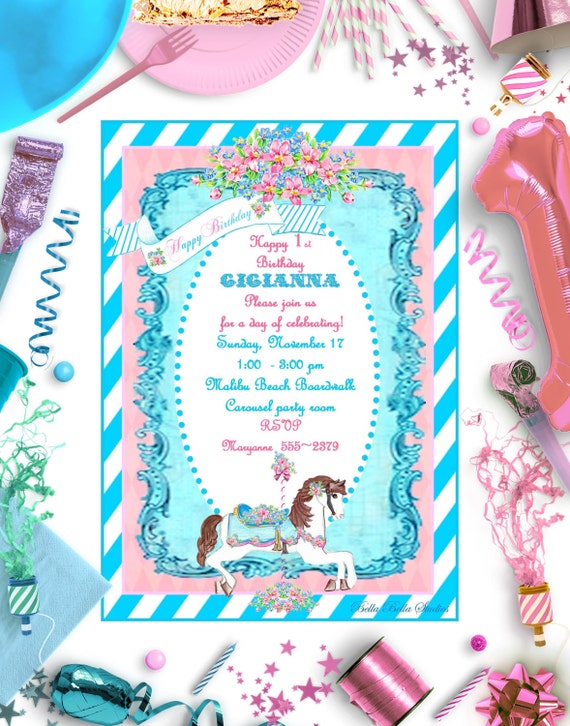 CAROUSEL HORSE INVITATION - Personalized Printable Download Il_570xn