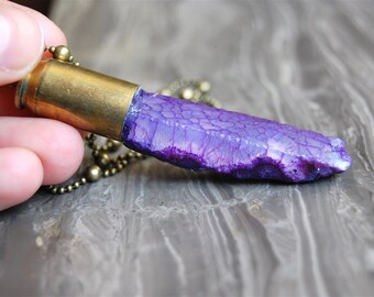 Purple Agate Crystal Bullet Necklace