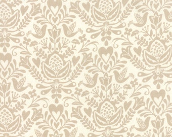 Tan and White Rosemaling Folk Art Fabric - North Woods by Kate Spain from Moda 1 Yard