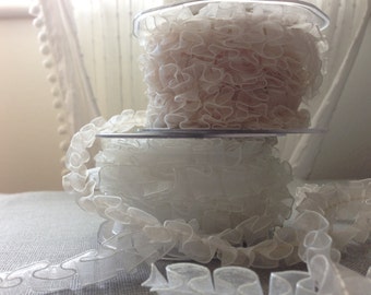 Sheer Box Pleat Ribbon Trim, White Sheer Ribbon, Black Sheer Ribbon, Perfect for Weddings, Garden Parties, Christenings, Interiors, 1 M