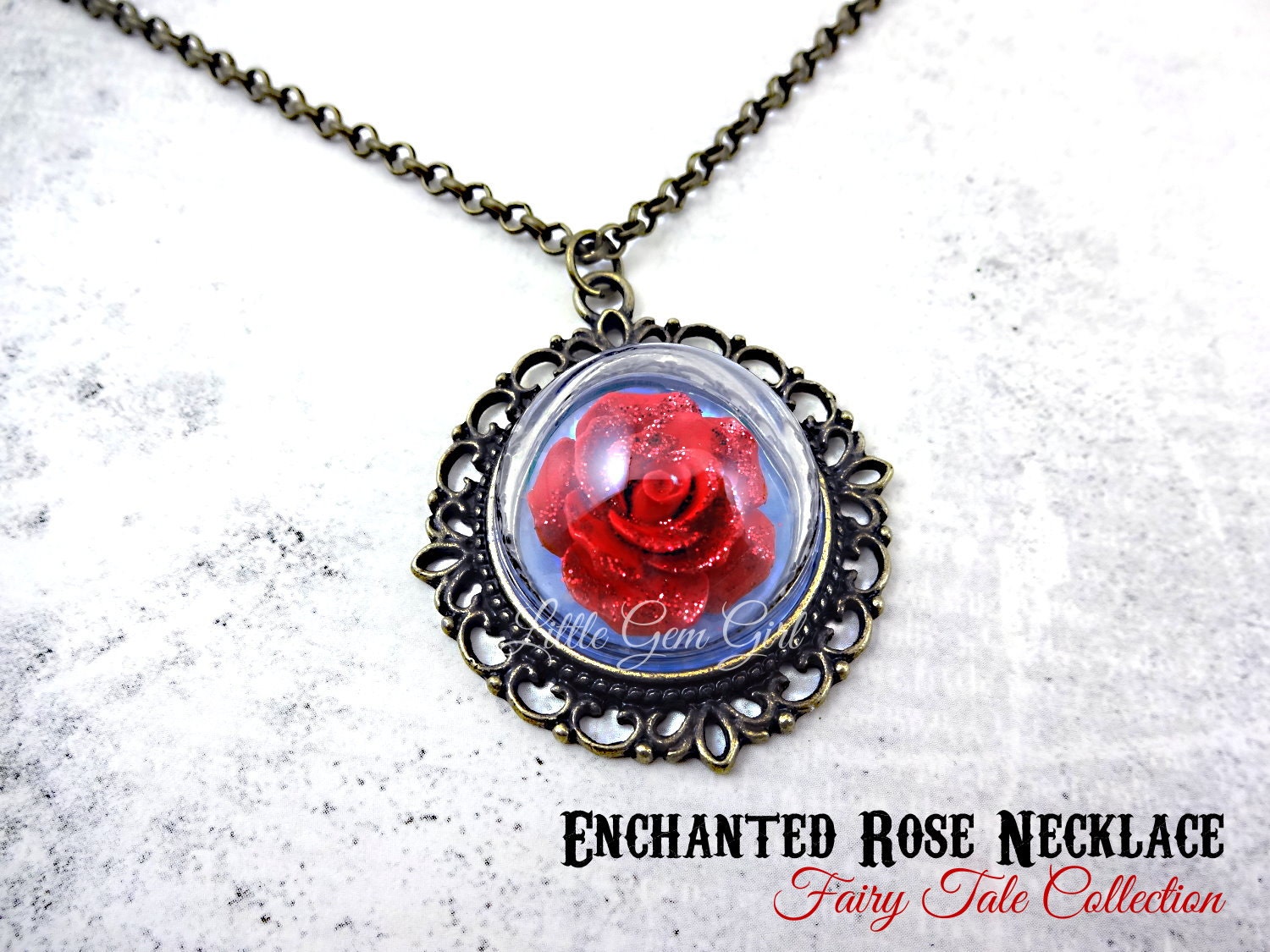 Beauty and the Beast Necklace Enchanted Rose Jewelry