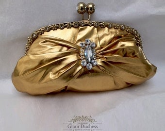 Wedding clutch,Golden Bridal clutch, crystal clutch, vintage inspired bridal evening bag, bridesmaid Golden clutch, golden metalic bag