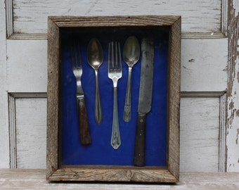 Vintage Silverware - Southwestern Decor - Rustic Decor - Shadowbox - Aged Barnwood