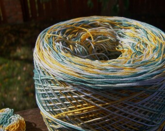 Hand Dyed Size 10 Crochet Cotton - Winning Team 2 - Green and Gold - Large Project Size - 150, 200, 250 or 300 Yards