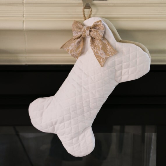White Quilted Dog Bone Stocking Pet Stocking