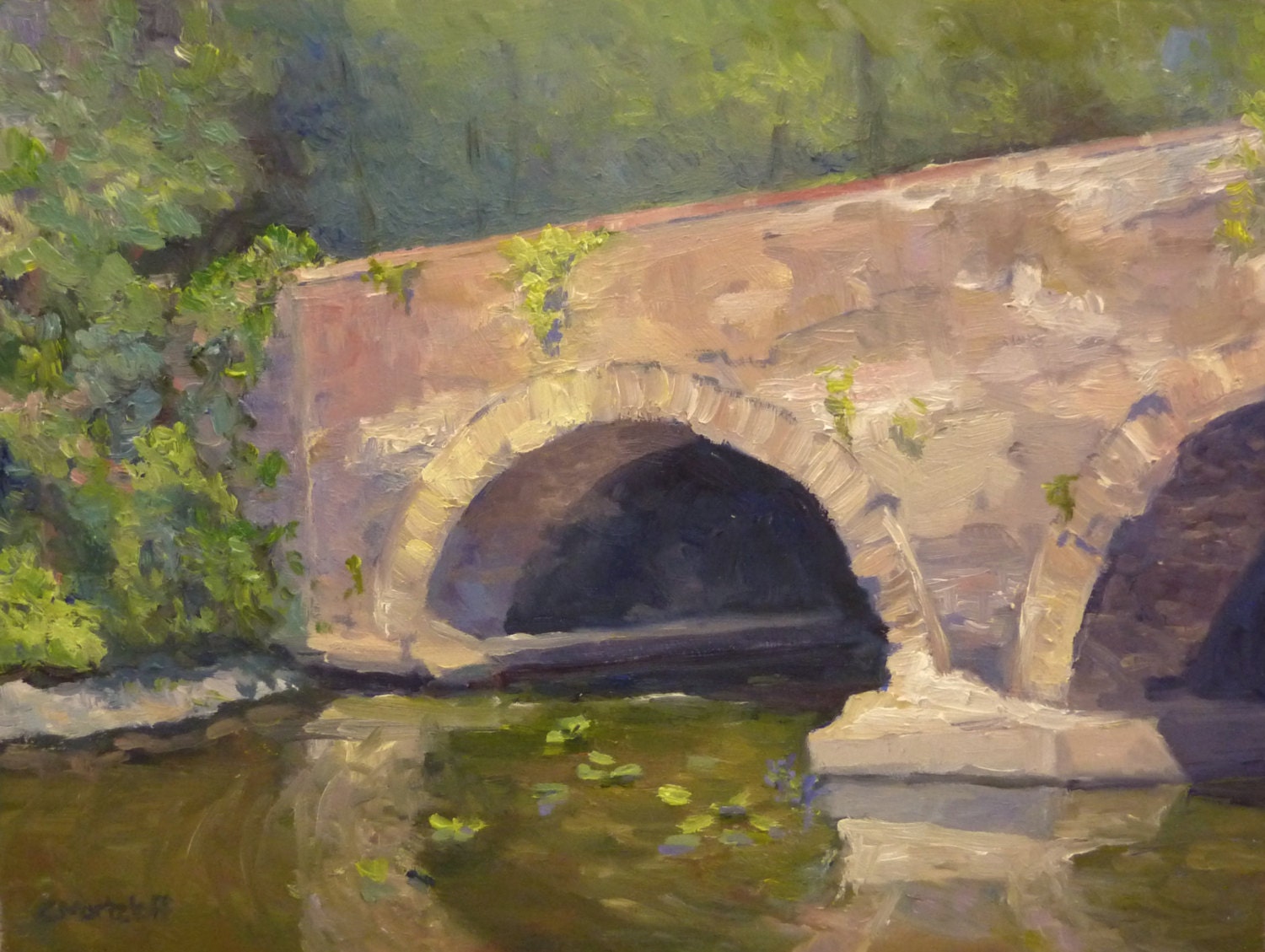 Stone Bridge Oil Painting Original Plein by RenderedImpressions