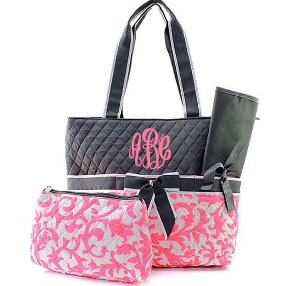 Monogrammed Quilted Diaper Bag