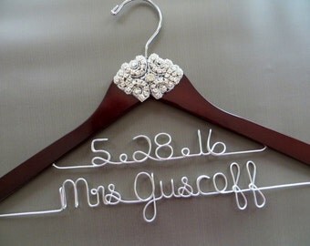 2 Line Hanger, RHINESTONE Wedding Hanger, Two Line Hanger, Crystal Bride Hanger, Wedding Date Hanger, Personalized Hanger, Engagement Gift