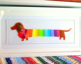 Dachshund Art, Sausage Dog, Dachshund Gift, Dachshund Decor, Handmade Dachshund, Rainbow Art, Wall Art, Sausage Dog Gift, Dog Gift, Dog Art