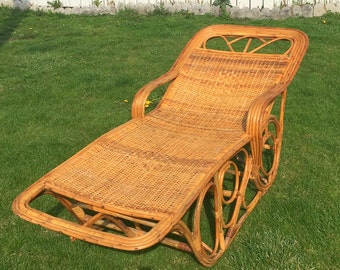 SALE Vintage Bamboo and Rattan Lounge Chair, Patio Chair, Rattan Chair, Chaise