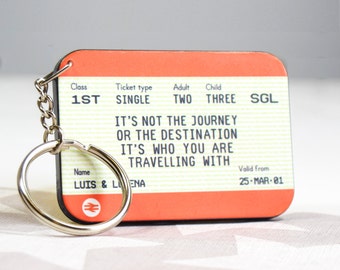 Personalised Keyring, Train Ticket, Keychain, Personalised Gift, Keyring, Valentine's Day Gift, Anniversary Gift, Travel Quote, Love Quote