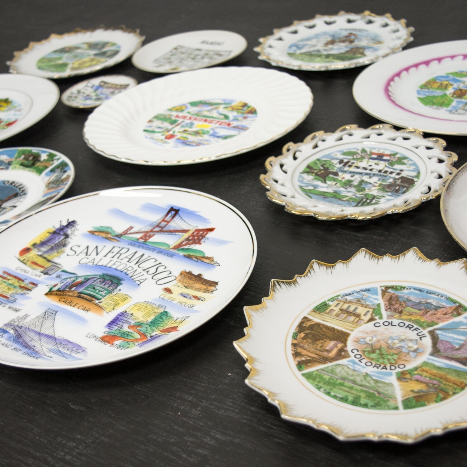 Vintage State Plates Travel Souvenir Plate Set Instant