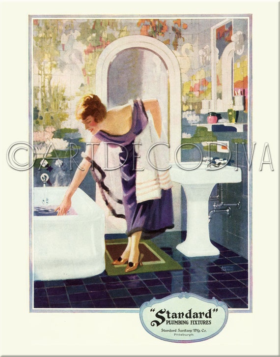 Vintage 1920's DECO Purple Blue Bathroom Bath by