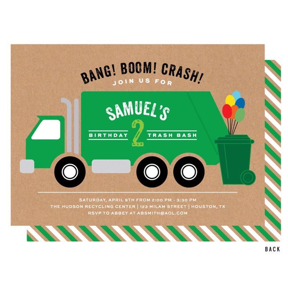 Garbage Truck Invitations 2