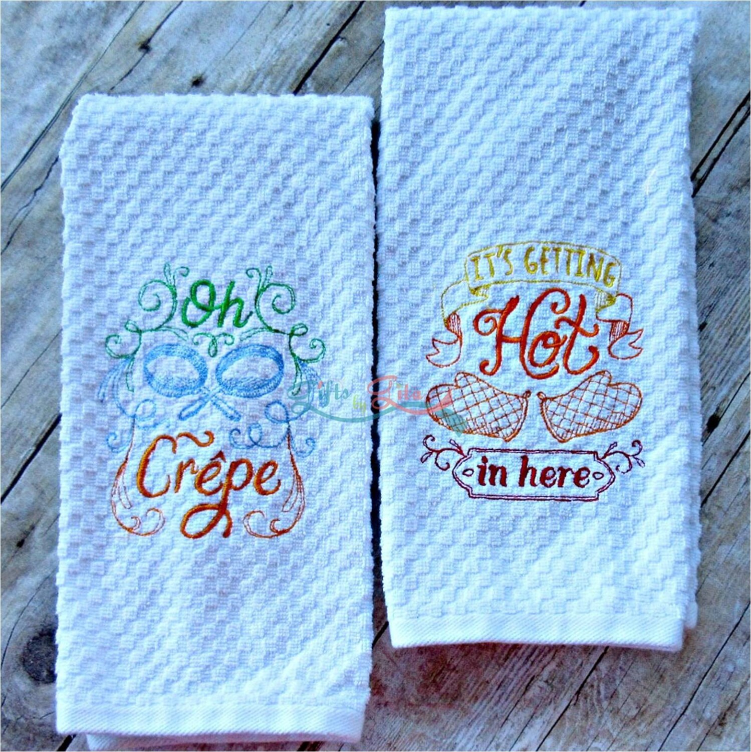 Embroidered cooking themed towels funny kitchen saying