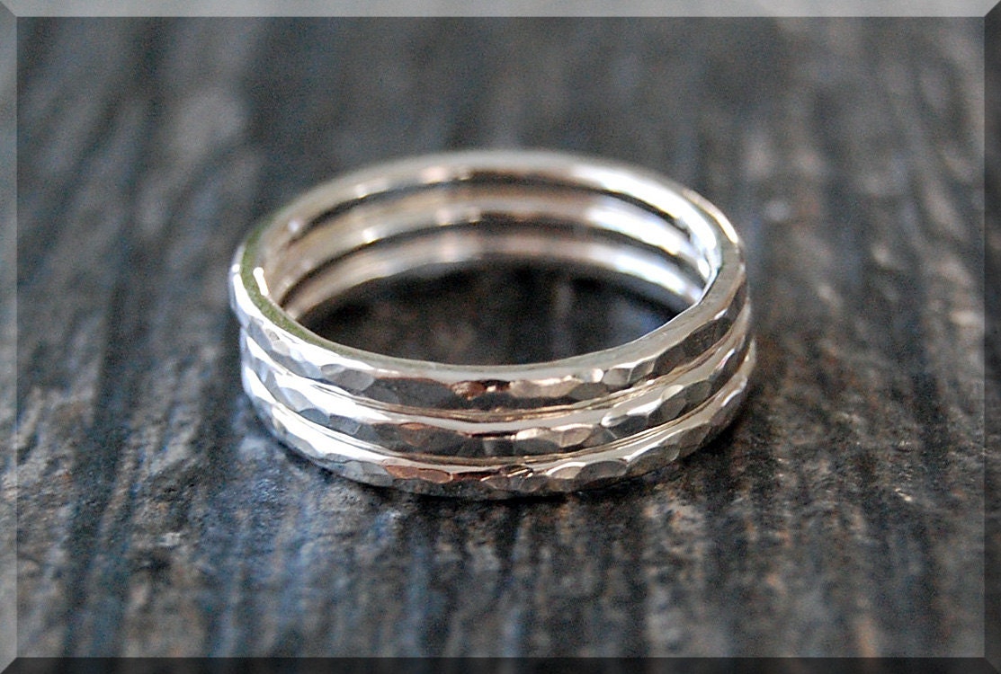 Set of 3 Sterling Silver hammered stacking rings Simple