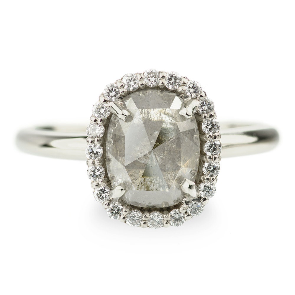 1.51 Carat Grey Diamond Halo Engagement Ring by PointNoPointStudio