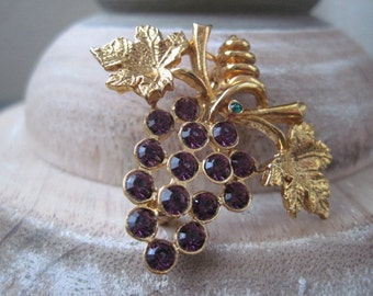 Vintage LIA Grape Bunch Cluster Rhinestone Brooch