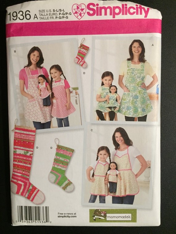 Simplicity Sewing Pattern 1936 Child's and Misses Aprons, Apron For 18" Doll and Stocking Ornaments Child Size3-8 Adult Size 10-20