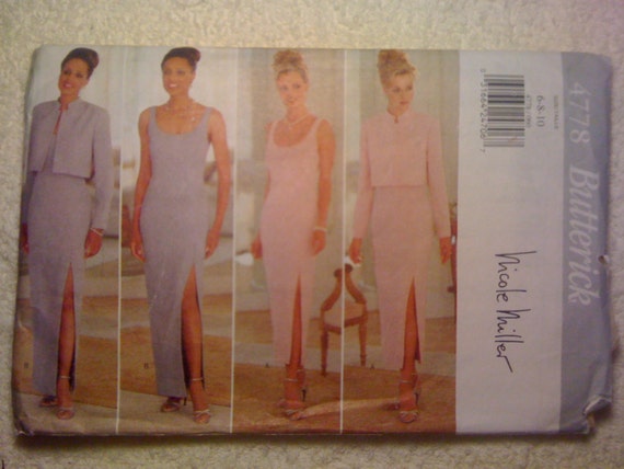 Butterick 4778 Sewing Pattern 90s UNCUT Misses Jacket and Dress by Nicole Miller Size 6-8-10