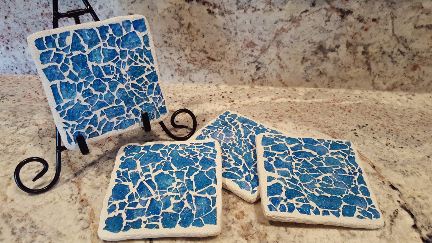 Crash Glass Mosaic Coaster Set of 4 by BearRiverBarn on Etsy