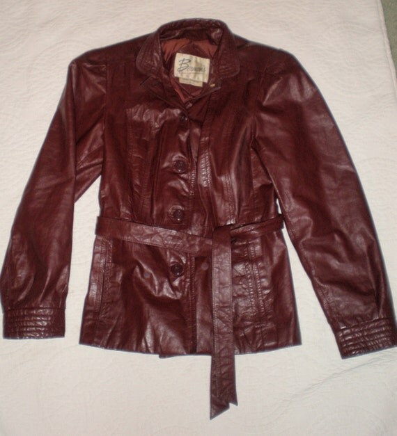 Berman's Burgundy Belted Women's Leather Jacket Size