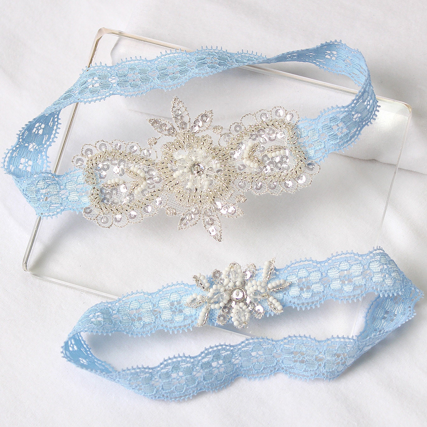 Blue lace garter set wedding garters Lace garter wedding