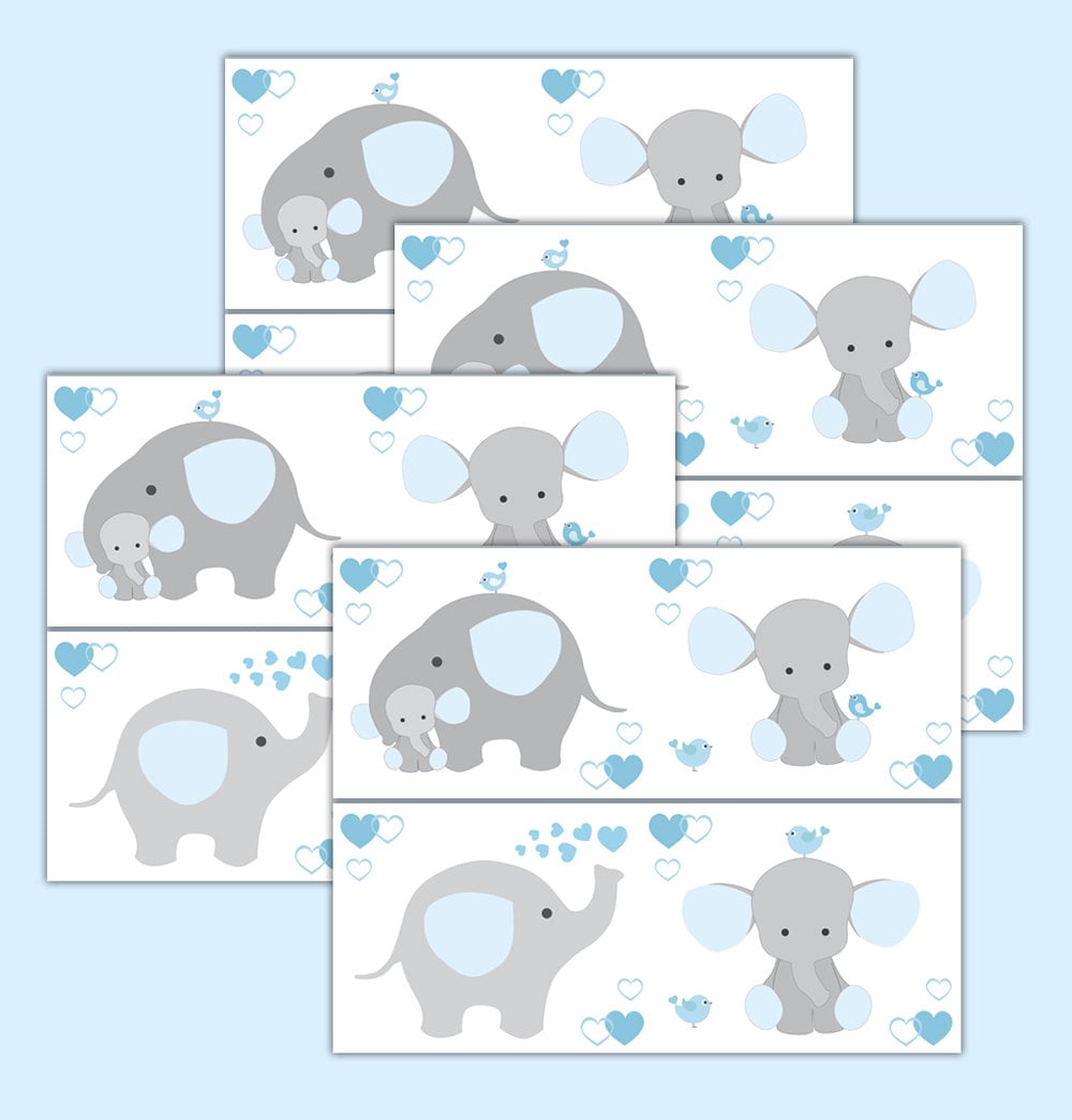 BLUE GREY ELEPHANT Nursery Baby Boy Wallpaper Border Wall Art