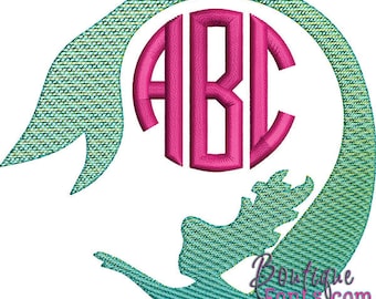 2 Color Mermaid Monogram Frame Embroidery Design Set - Instant Download