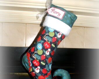 Christmas stocking with personalized name tag - elf stocking
