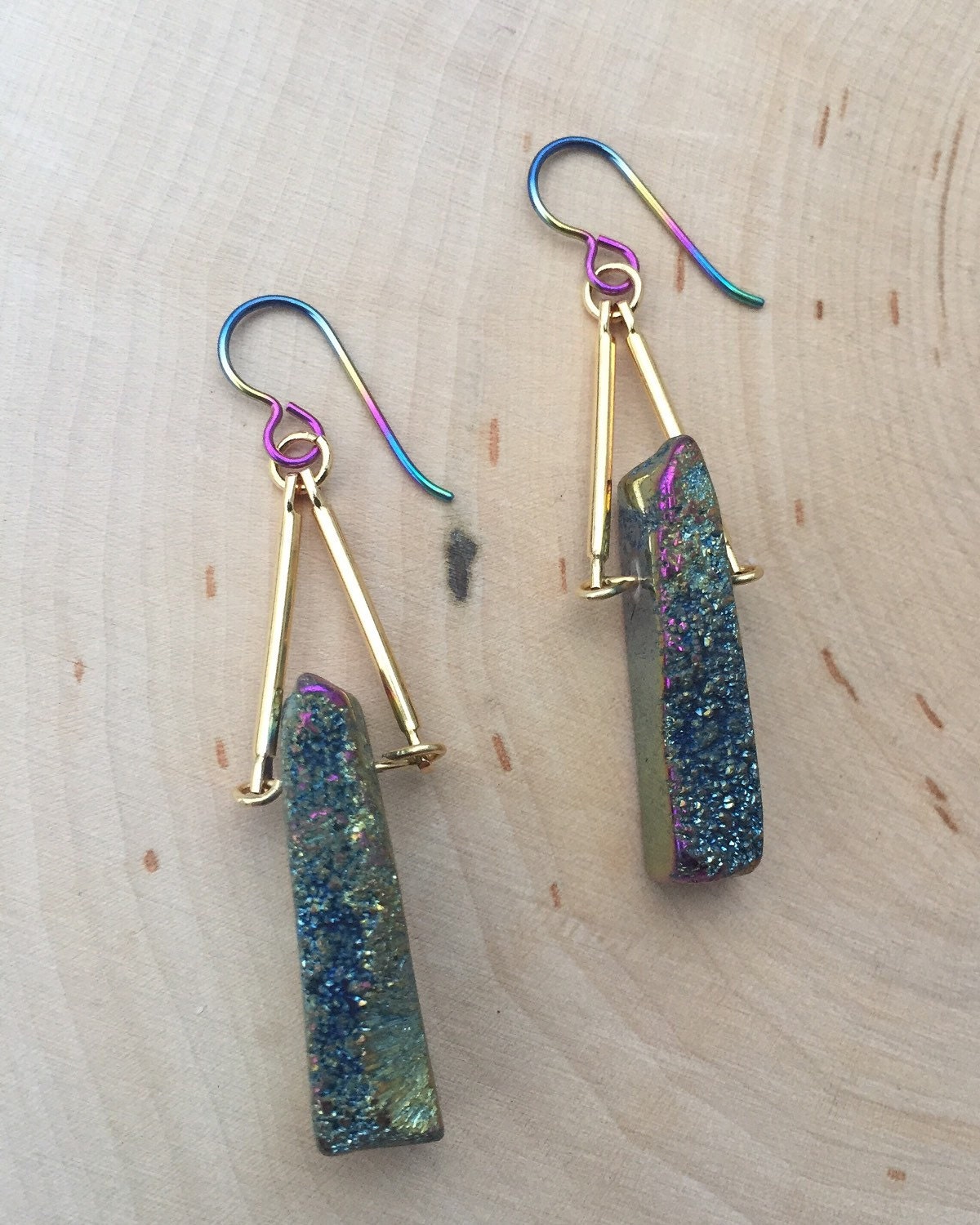 Peacock quartz earrings rainbow quartz earrings by WakeUpSandy