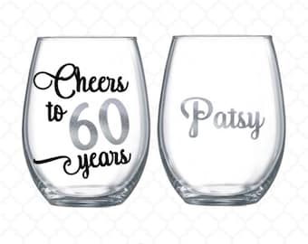 Cheers to 60 years - 60th birthday gift for women - wine glass name included - 60th birthday wine glass