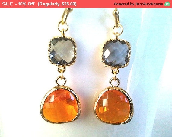 Orange Earrings Gray Earrings Gold Drop Dangle by LaLaCrystal