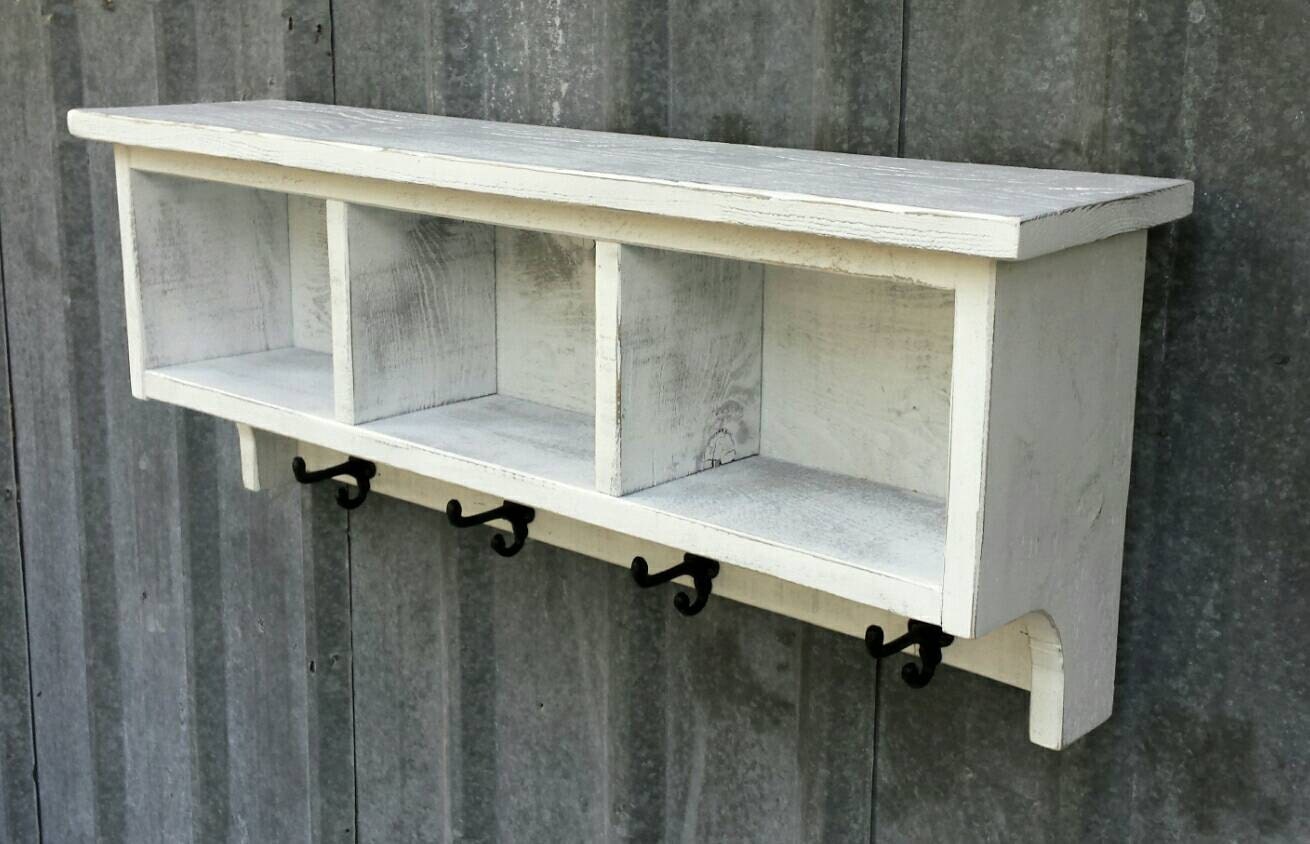 Rustic White Reclaimed Shelf Cubby Coat Rack by EchoPeakDesign