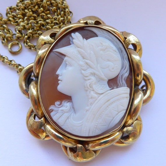 Antique Shell Cameo of Athena Pendant