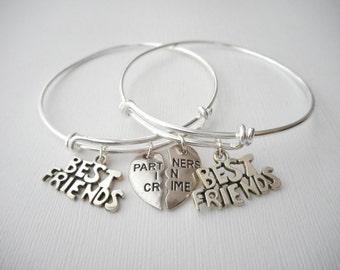 2 Partners in Crime, Best Friends Bracelets/ In crime jewelry, in crime bracelet, bff jewelry, gift ideas, Sister gift, Bff Gift, Sister