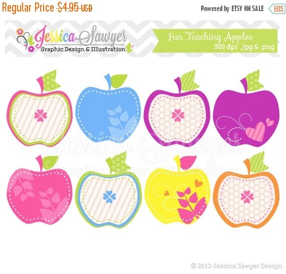 80% OFF - INSTANT DOWNLOAD, cute colorful apple clip art, fruit clipart, teacher graphic, commercial use for etsy shop sets, invitations, c Il_570xn