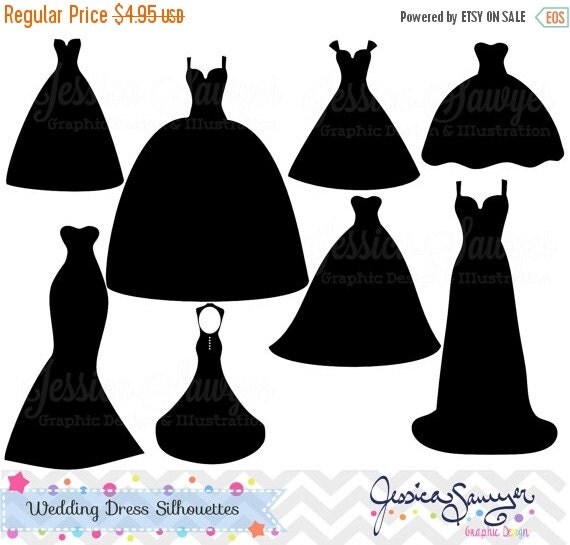 80% OFF - INSTANT DOWNLOAD, wedding dress clipart, silhouette clipart, for greeting cards, announcements, scrapbooking Il_570xn
