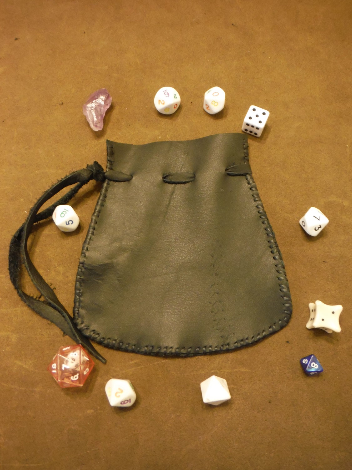Stiff Black Leather Dice Bag Simple LARP/gaming dice bag