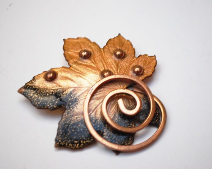 Matisse Renoir Brooch Jewelry Enamel and Copper Leaf with Swirl Pin