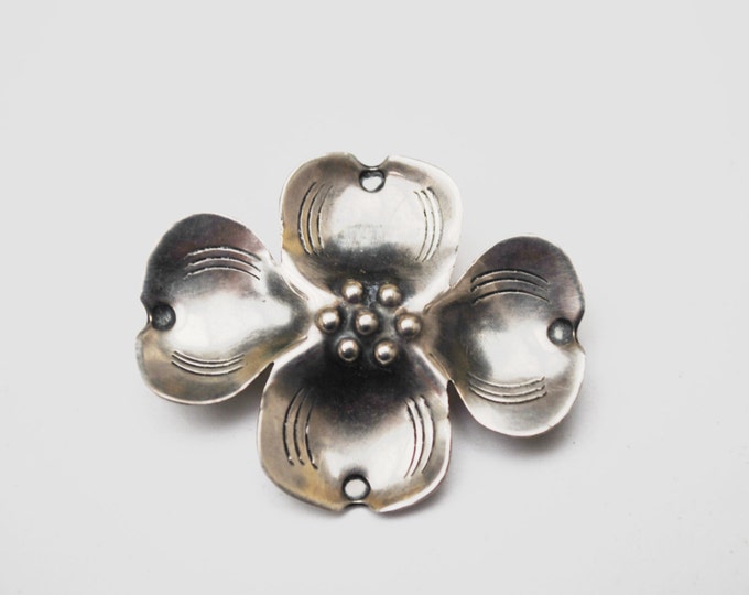 Dogwood flower Brooch - Sterling Silver - Signed Handmade - Floral Pin