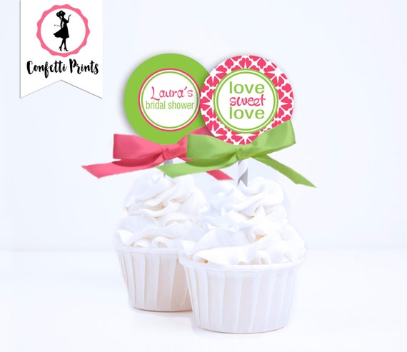 Bridal Shower Cupcake Toppers | Engagement Party Cupcake Toppers | Wedding Cupcake Toppers | Bridal Shower Decor - SWEET LOVE Printable Il_570xn