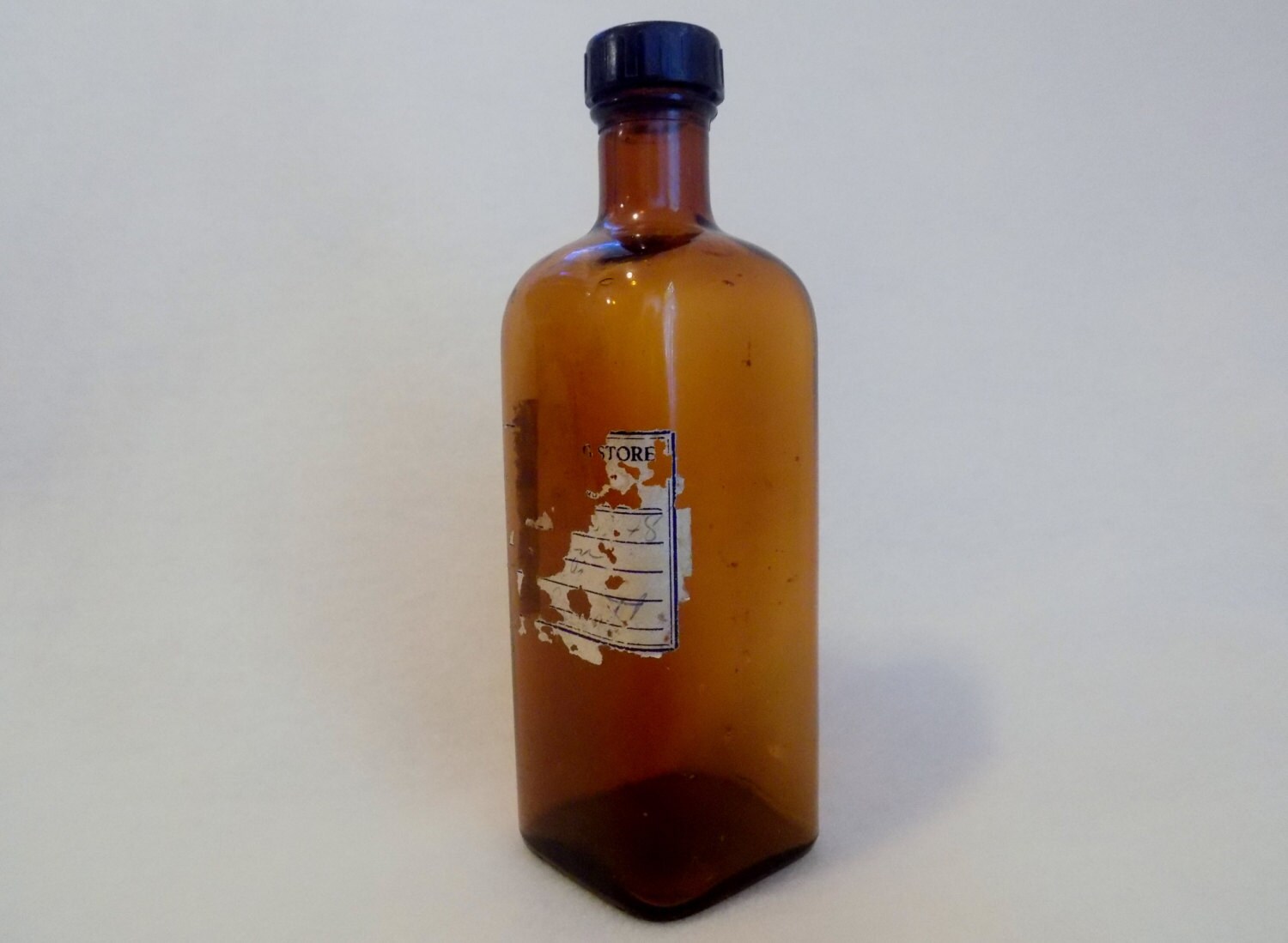 AMBER Glass Medicine Bottle 1940's Amber Rectangular