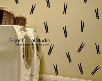 Clothespins Laundry Wall Decals - Laundry Room Decals - Laundry Decor - Laundry Pins Set