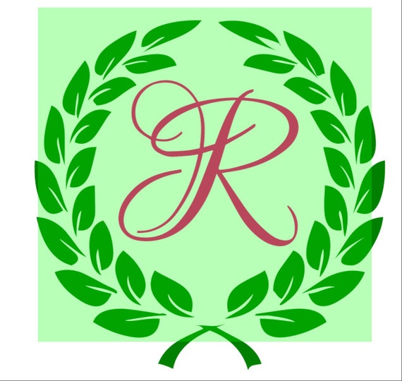 Download Items similar to Laurel Leaf Circle Monogram Fancy Letter ...