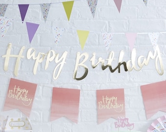 Gold birthday banner, Happy Birthday Banner, silver Sign, Happy Birthday Bunting, Shiny gold, 16 Birthday, 1st Birthday Decor, gold party