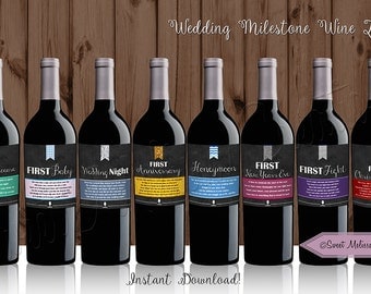 INSTANT DOWNLOAD - 8 Wedding Milestone Wine Labels for Bridal Shower / DIY - Printable Wine Labels / by Sweet Melissa Creations