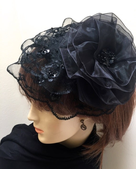 Black Lace Fascinator Black Church Hat Black Ascot Hat